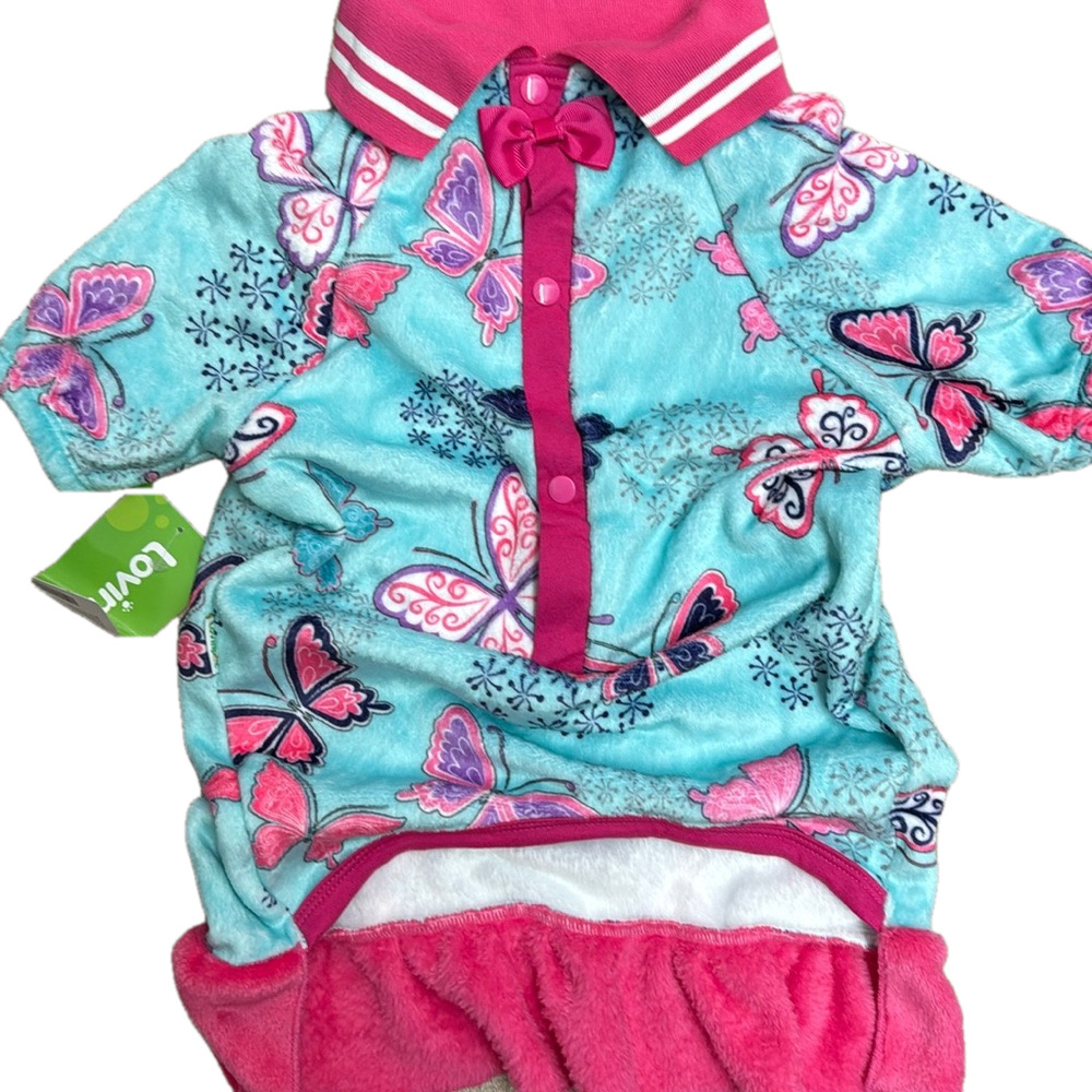 FLEECE BUTTERFLY PREPPY DOGGIE PAJAMAS (L) NWT